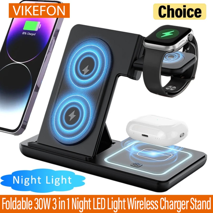 Wireless Charger 3 In 1 - Dudukan Pengisi Daya Nirkabel Lampu LED