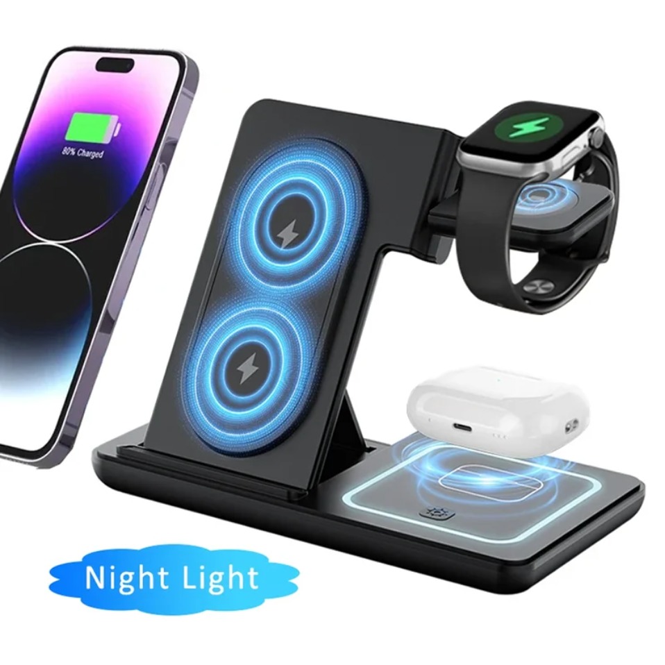 Wireless Charger 3 In 1 - Lampu LED Malam Hari 3 In