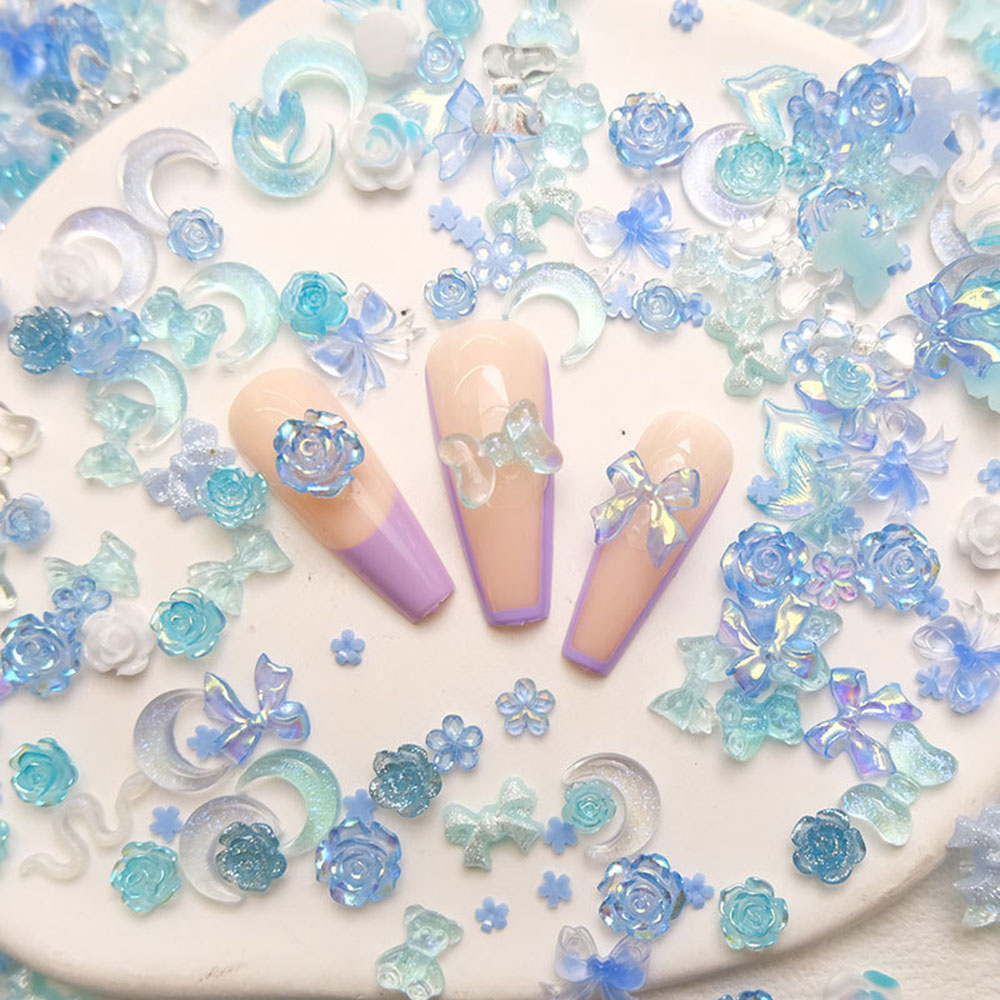 50 buah jimat Resin kuku biru  - Y2K Tech Accessories ulasan dan harga